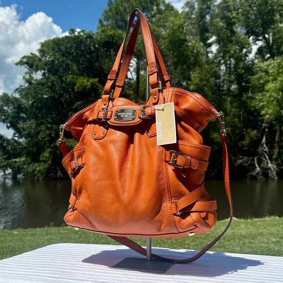 NWT Michael Kors Large North South Gansevoort Tangerine Leather Tote Crossbody - Picture 1 of 13